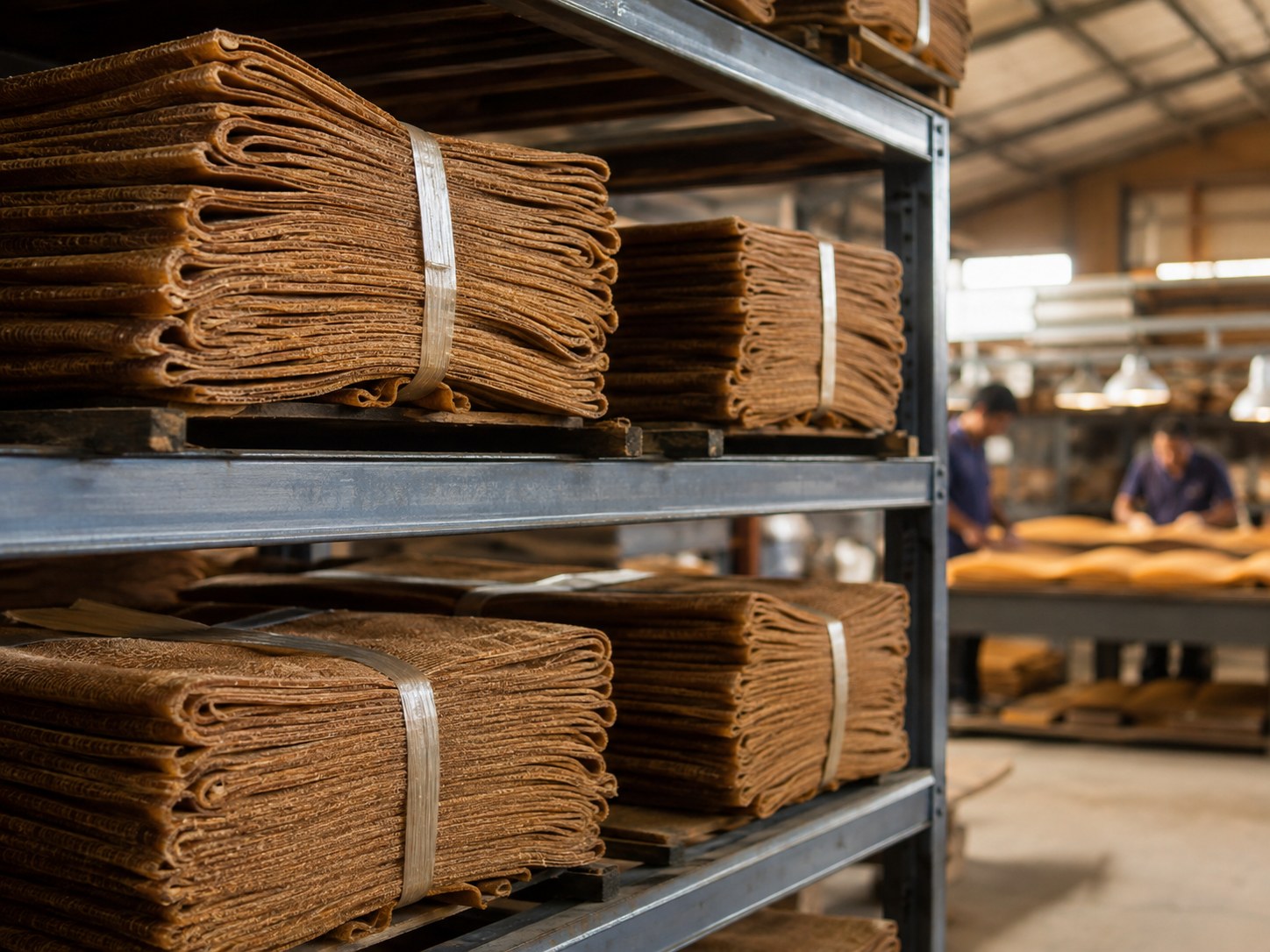 Illustrative stored natural rubber sheets; RSS5 identity is confirmed by product specification.